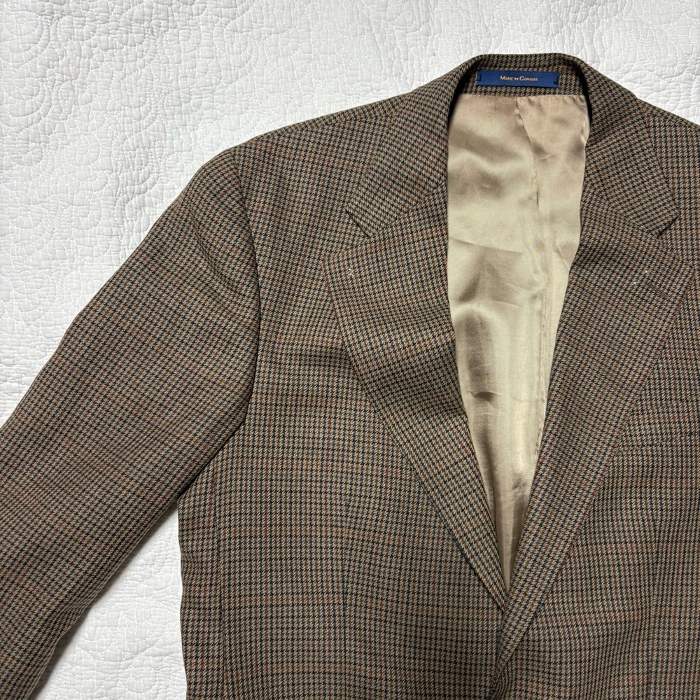 Vintage Ralph Lauren Chaps Blazer Made in Canada Silk Wool Houndstooth 40R